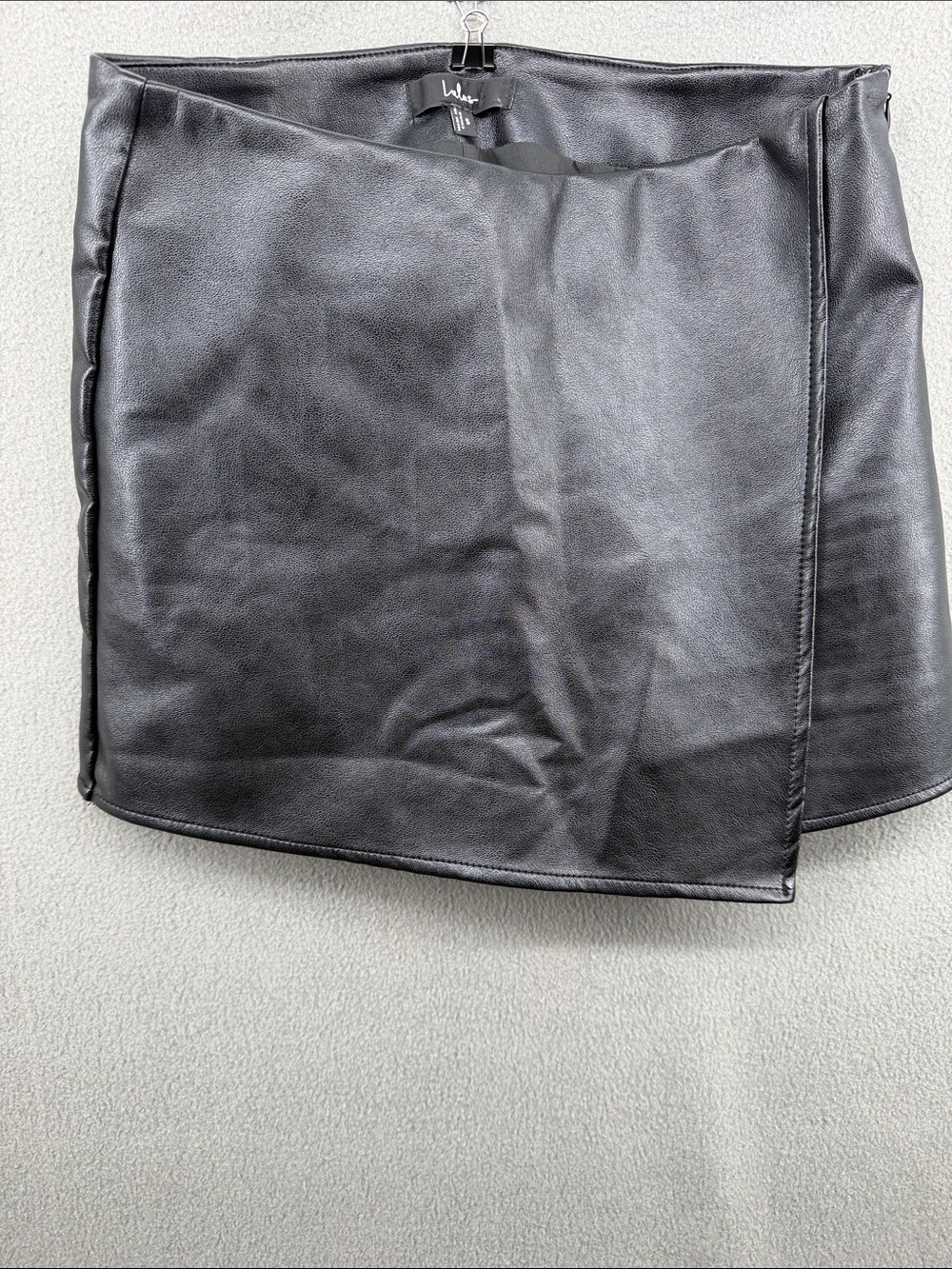 Lulu's Black Faux Leather Wrap-Front Mini Skort A26